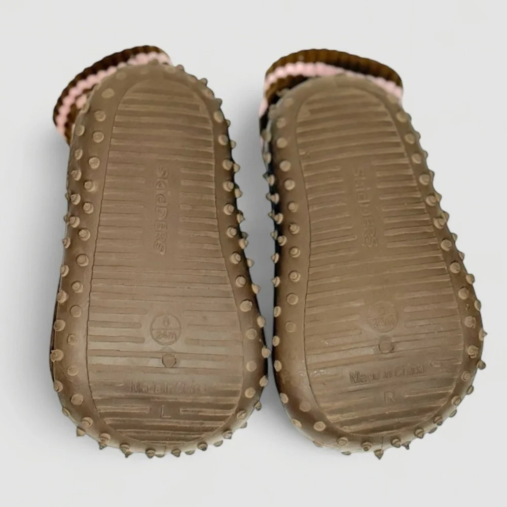 Skidders Brown Baby Shoes with Pink Polka Dots Size 8 / 24M Walker